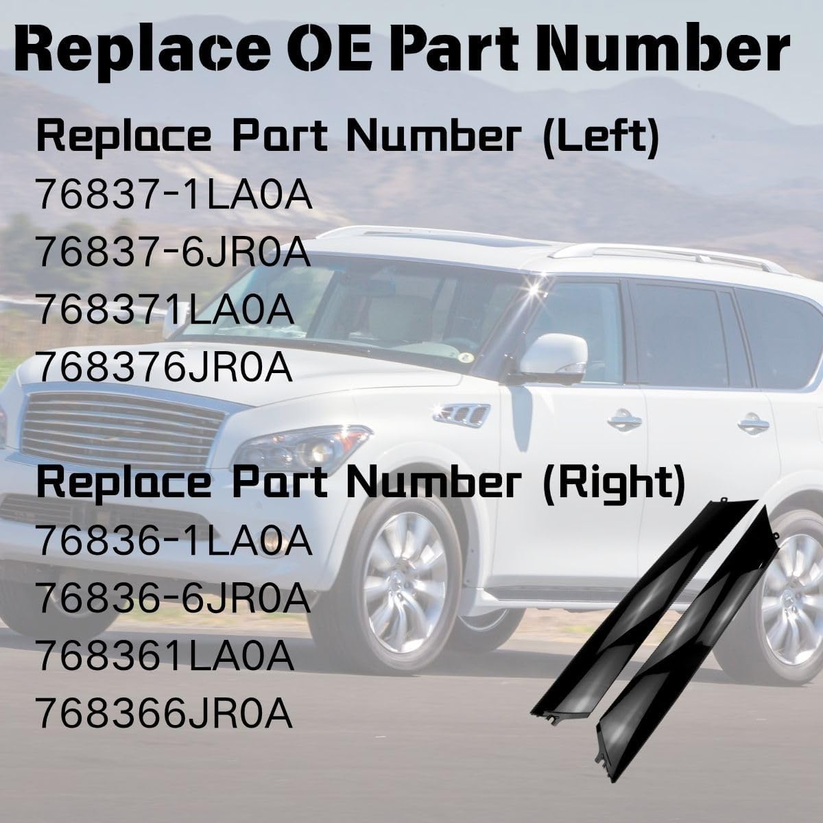 A-Pillar Windshield Trim Molding Front Left and Right 2PCS Set Compatible with Nissan Armada(17-23); for Infiniti QX56(11-13) QX80(14-23) Replaces 76836-6JR0A, 76837-6JR0A