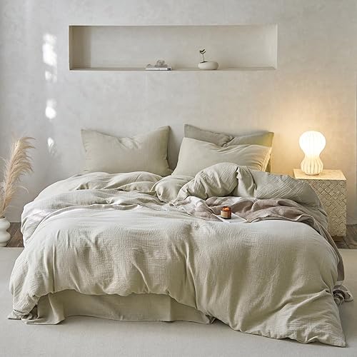 Miniatura 8 de VM VOUGEMARKET Juego de funda de edredón de 3 piezas para cama Full, Queen y King, de algodón lavado ultra suave, cómodo, con cremallera, de lujo,