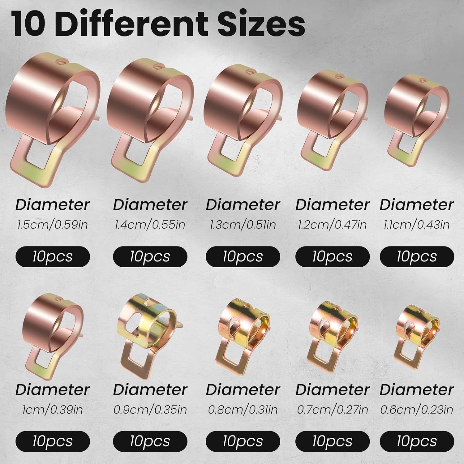 100 Pcs Spring Band Type Clamps Vacuum Fuel Hoses Line, Pipe Tube Clamp Fasteners Assortment Kit, 6/7/8/9/10/11/12/13/14/15mm