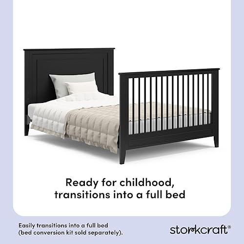 Miniatura 5 de Storkcraft Solstice - Cuna convertible 5 en 1 (negro) Certificado GREENGUARD Gold, se convierte en cama para niños pequeños y cama de tamaño