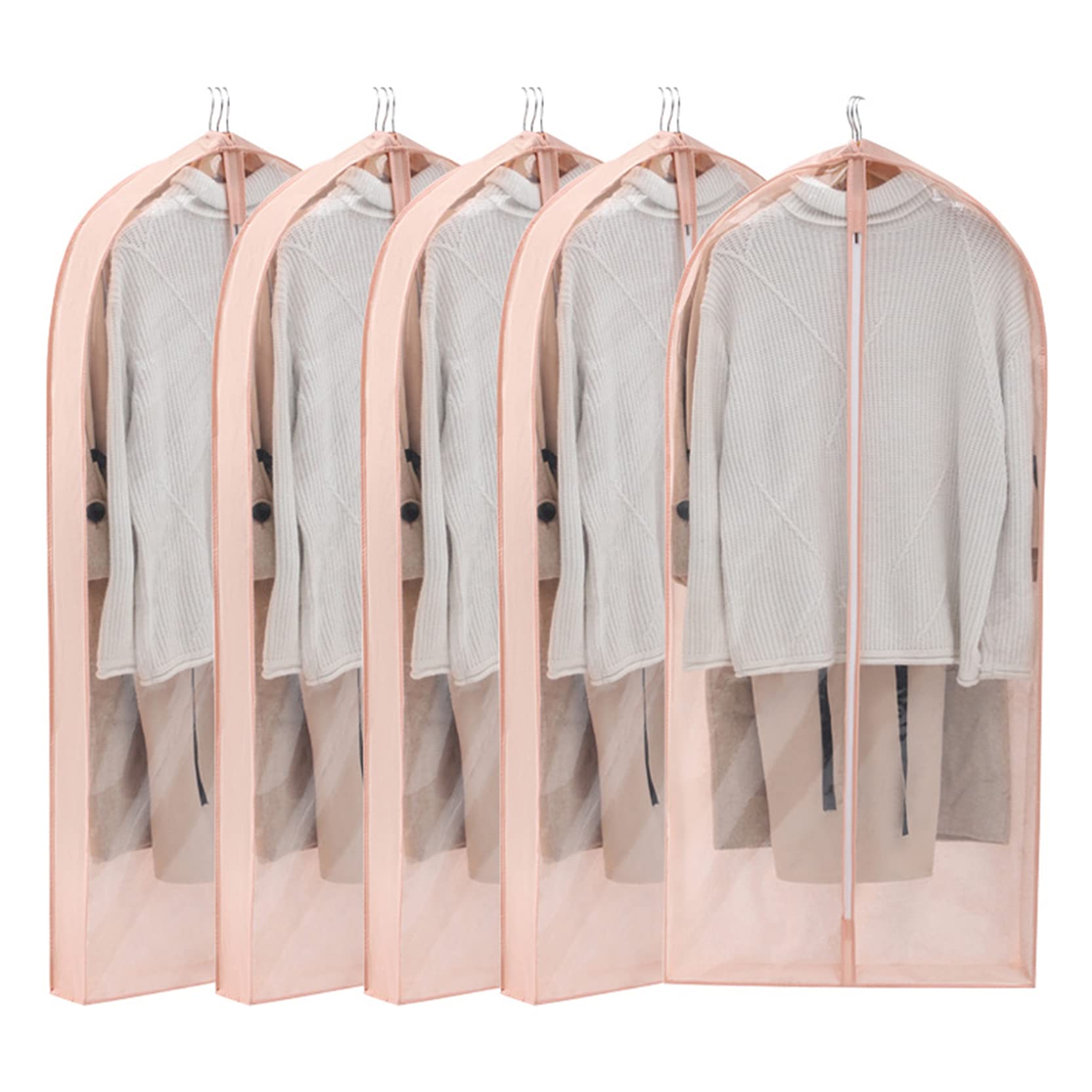 borsa per vestiti, 5 pezzi Sacchetti porta abiti tridimensionali con cerniera, grandi capacità, in tessuto non, blu scuro - 60x10x150cm(Pink,60x10x100cm)