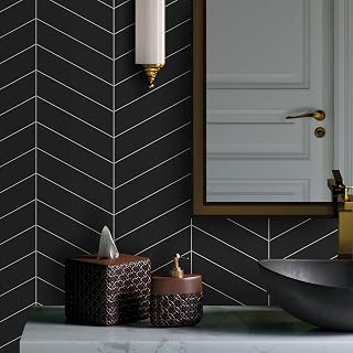SUNWINGS Chevron Backsplash Tile for Kitchen Peel and Stick, Arrow Stone Composite Self Adhesive Tiles Mosaic Wall Tile for Kitchen 1 Sheet Black