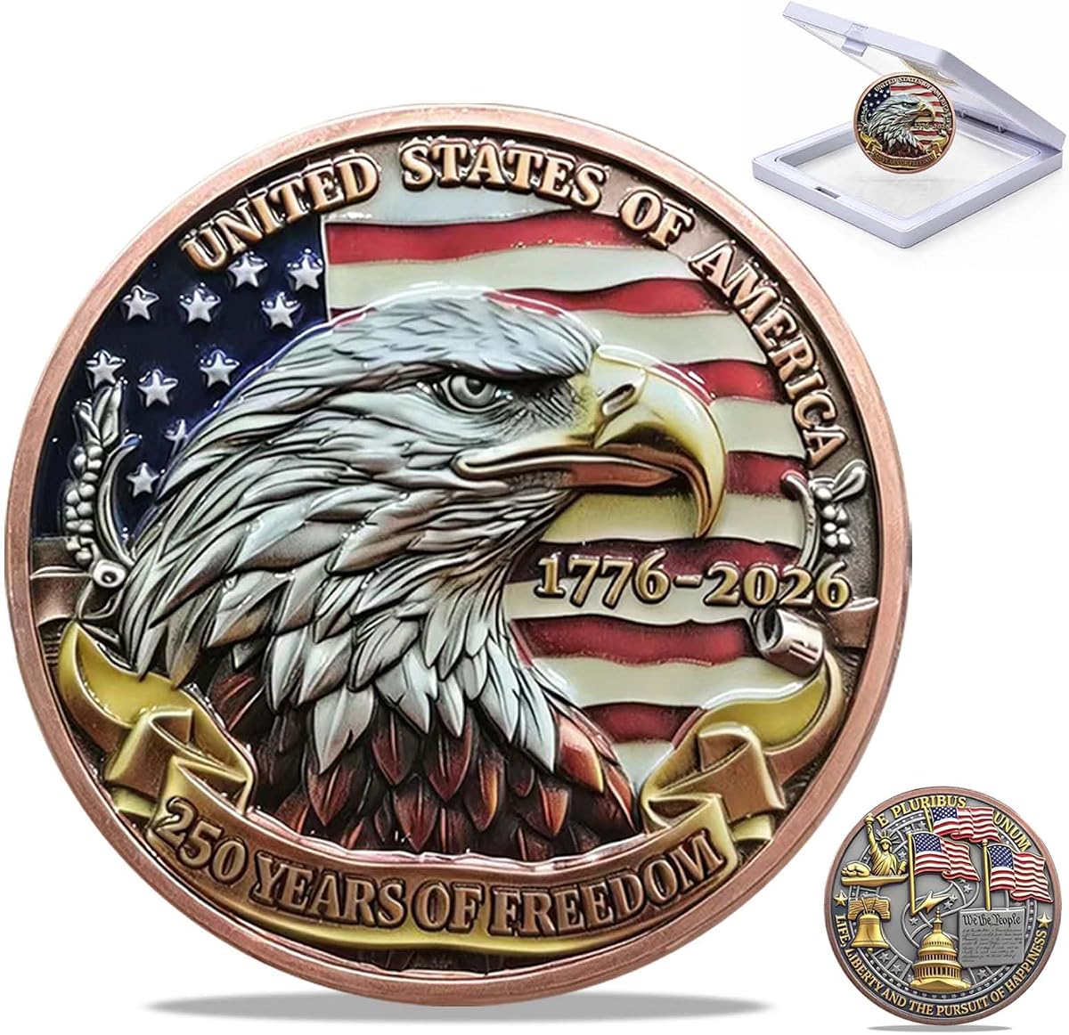 Moneda conmemorativa del 250 aniversario de Estados Unidos, moneda de desafío de águila de Estados Unidos 1776-2026, regalo de recuerdo coleccionable patriótico para veteranos, coleccionistas y entusiastas de la historia, 1 unidad