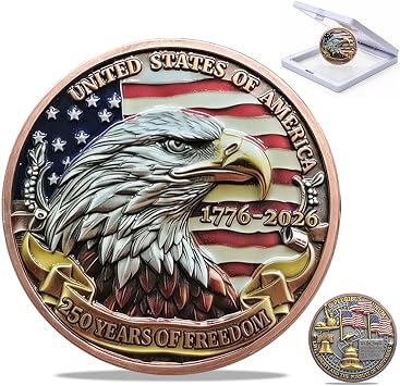 USA 250th Anniversary Commemorative Coin, America 1776-2026 Eagle Challenge Coin, Patriotic Collectible Keepsake Gift for Veterans, Collectors and History Enthusiasts, 1PC