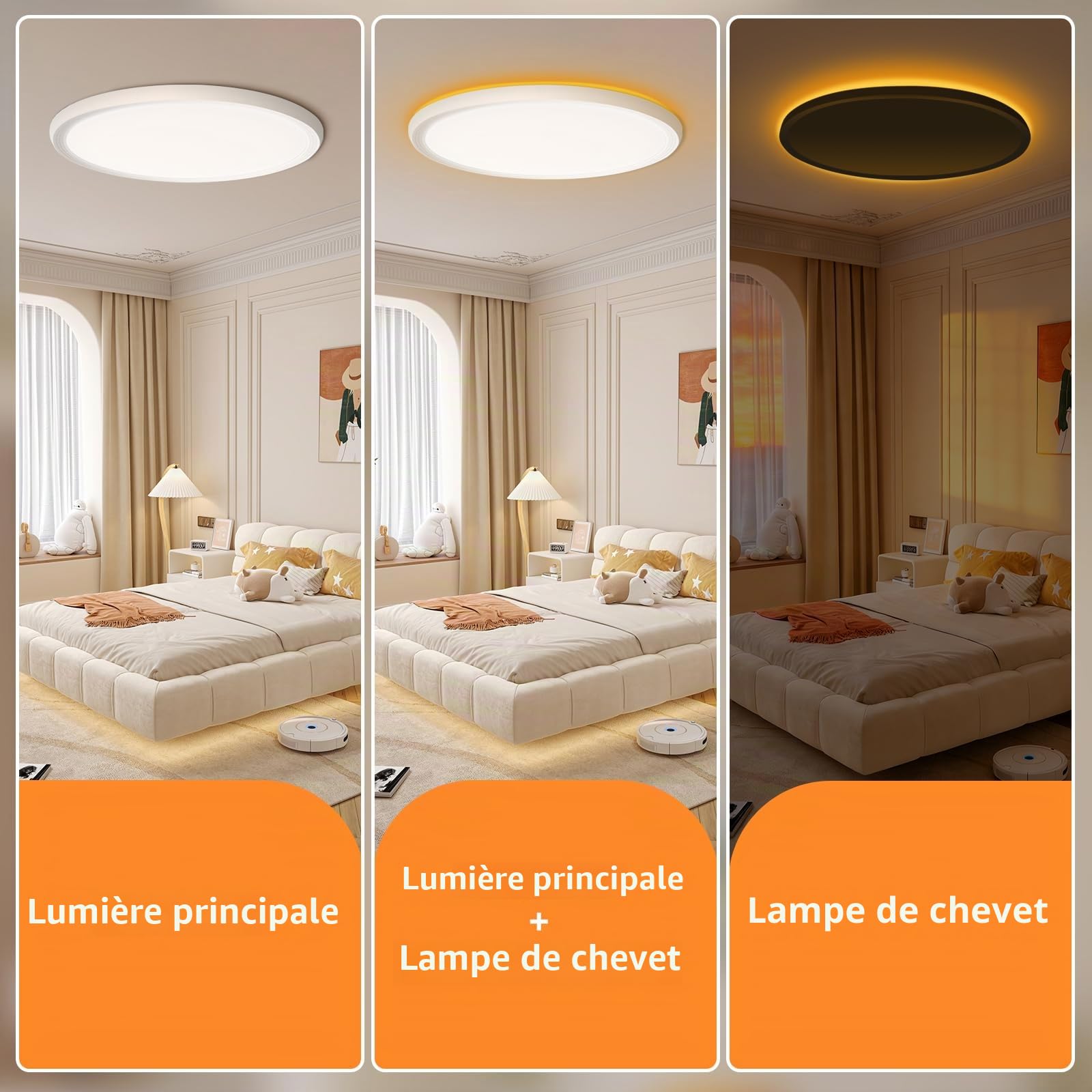 Plafonnier LED, 24W Carré Lampe de Salle de Bain avec télécommande, intensité 3000K-6500K, veilleuse 1800K Ambre