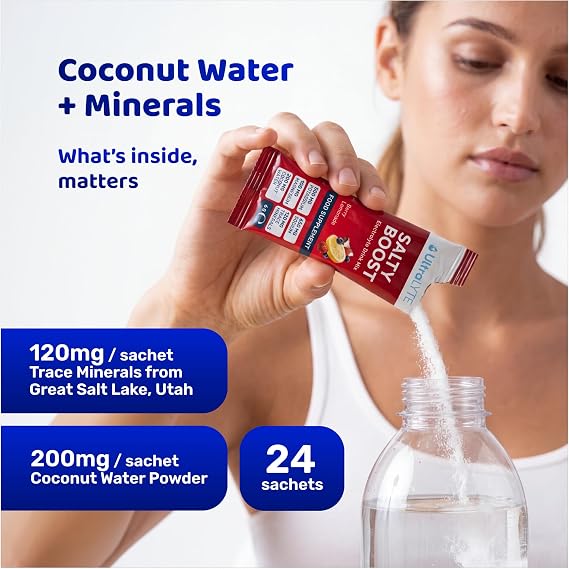 Ultra Lyte Electrolytes Drink Mix - Sugar-Free Salty Berry Lemonade Powder - 24 Sachets with High Sodium, Trace Minerals, and Coconut Water - Hydration for Training, Rehydration, and Wellness