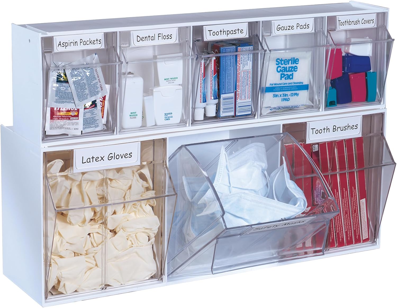 Deflecto Interlocking Tilt Bin, 6 Bin Unit, Clear and White, 23-5/8” x 4-1/2” x 3-5/8” (20603OP)