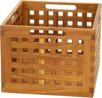 AquaTeak Grate Large Teak Storage Bin | Durable, Water-Resistant Teak Construction, Indoor & Outdoor Use