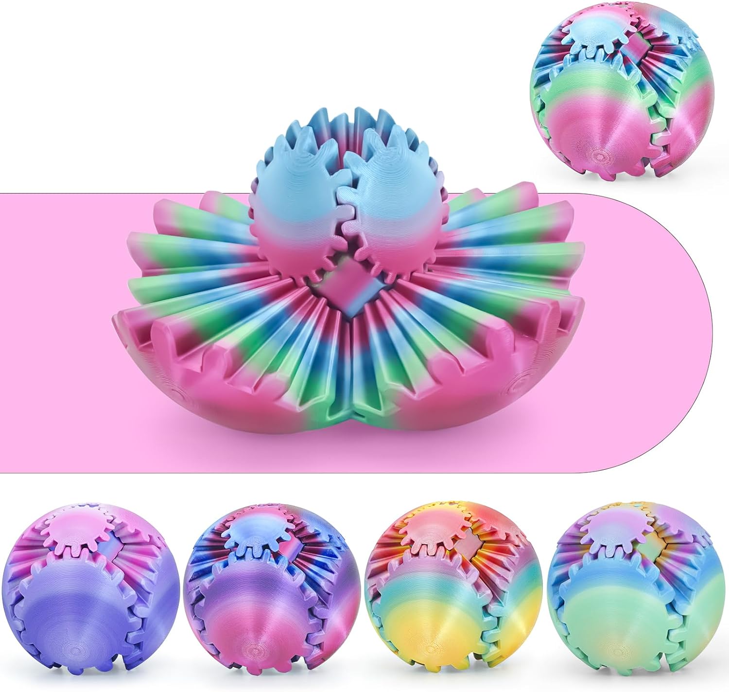 Gear Ball 3D Printed Fidget Toys for Adults Kids,Stress Relief Gear Sphere Spin Cube Gearsphere Anxiety Relieving Desk Toy,Gifts for Easter Birthday (Green Purple, 3.1 Inch)