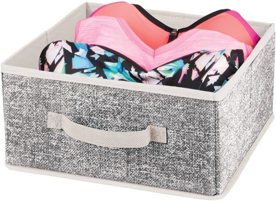 mDesign Soft Fabric Closet Organizer Box with Front Pull Handle for Shelves in Bedroom, Bathroom, Home Office - Holds Clothing, Linens, Accessories - Lido Collection - 8 Pack - Black/Cream
