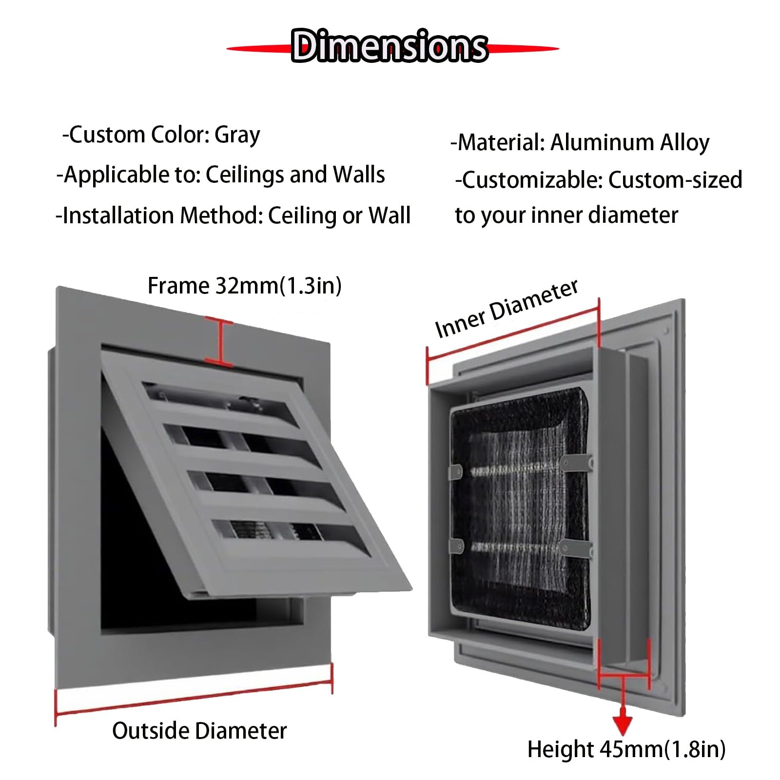 Cubierta de registro HVAC, difusor de techo de aleación de aluminio para ventilación de aire, apertura de entrada de 6 a 16 pulgadas, mejora del hogar, blanco, duradera y fácil de instalar