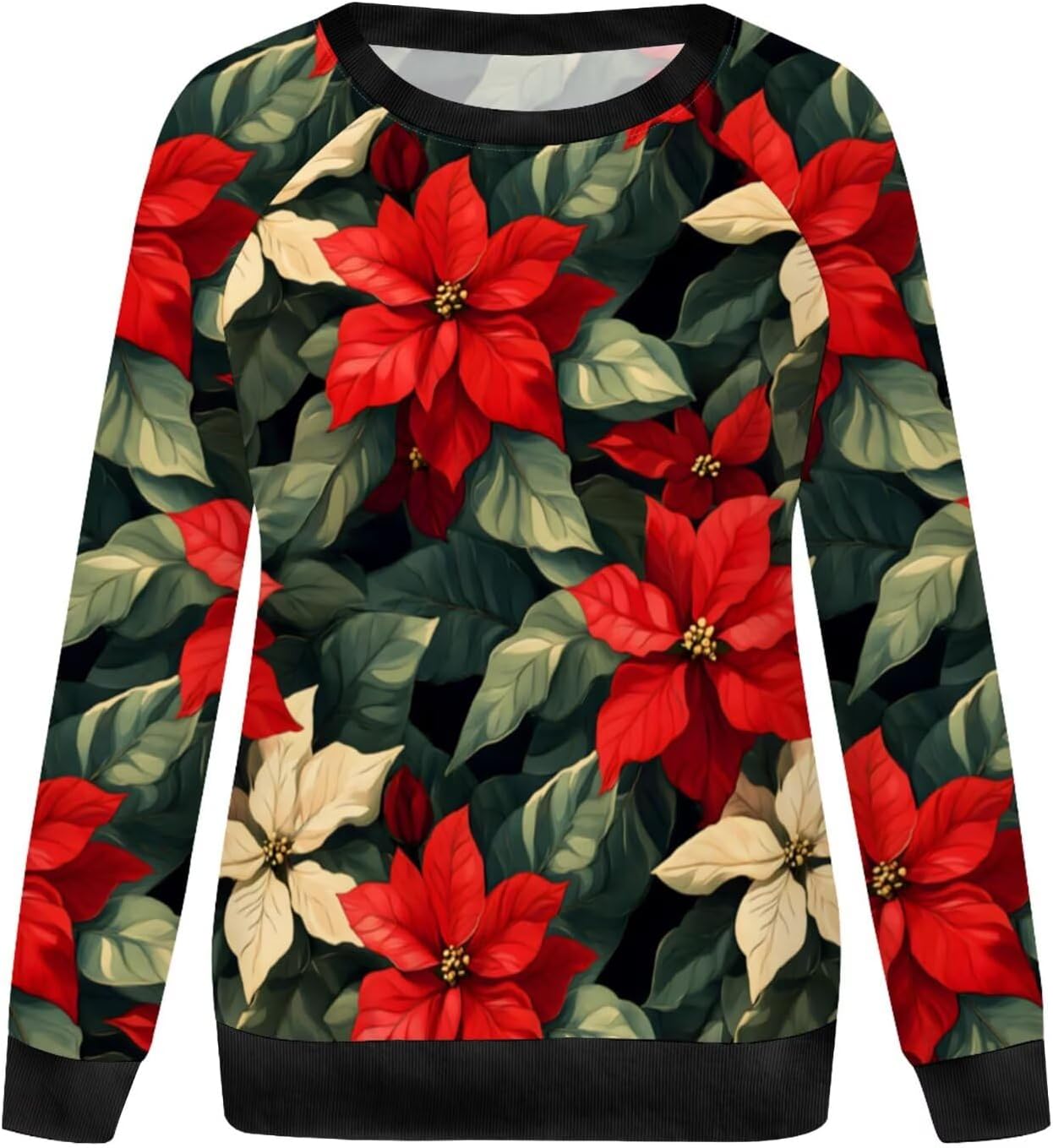 Neyaolk Womens Christmas Floral Sweatshirts Funny Graphic Crewneck Pullover Tops Casual Loose Long Sleeve Tops Xmas Shirts - Image 4