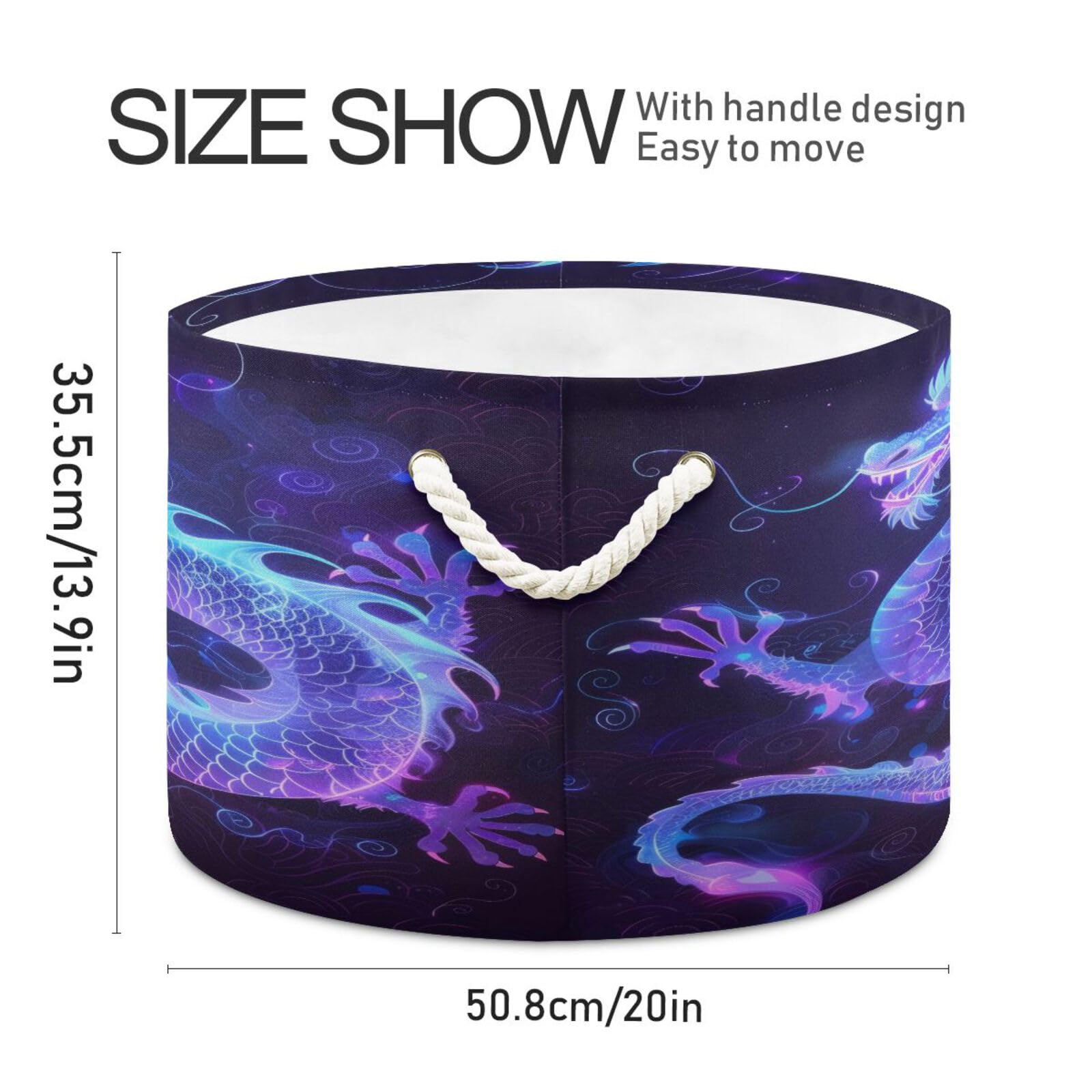 Jihqo Serious Dragon with Cloud Storage Basket Cotton Rope Baskets for Closet Fabric Laundry Baskets with Handle for Toy Home Office Room Organizer