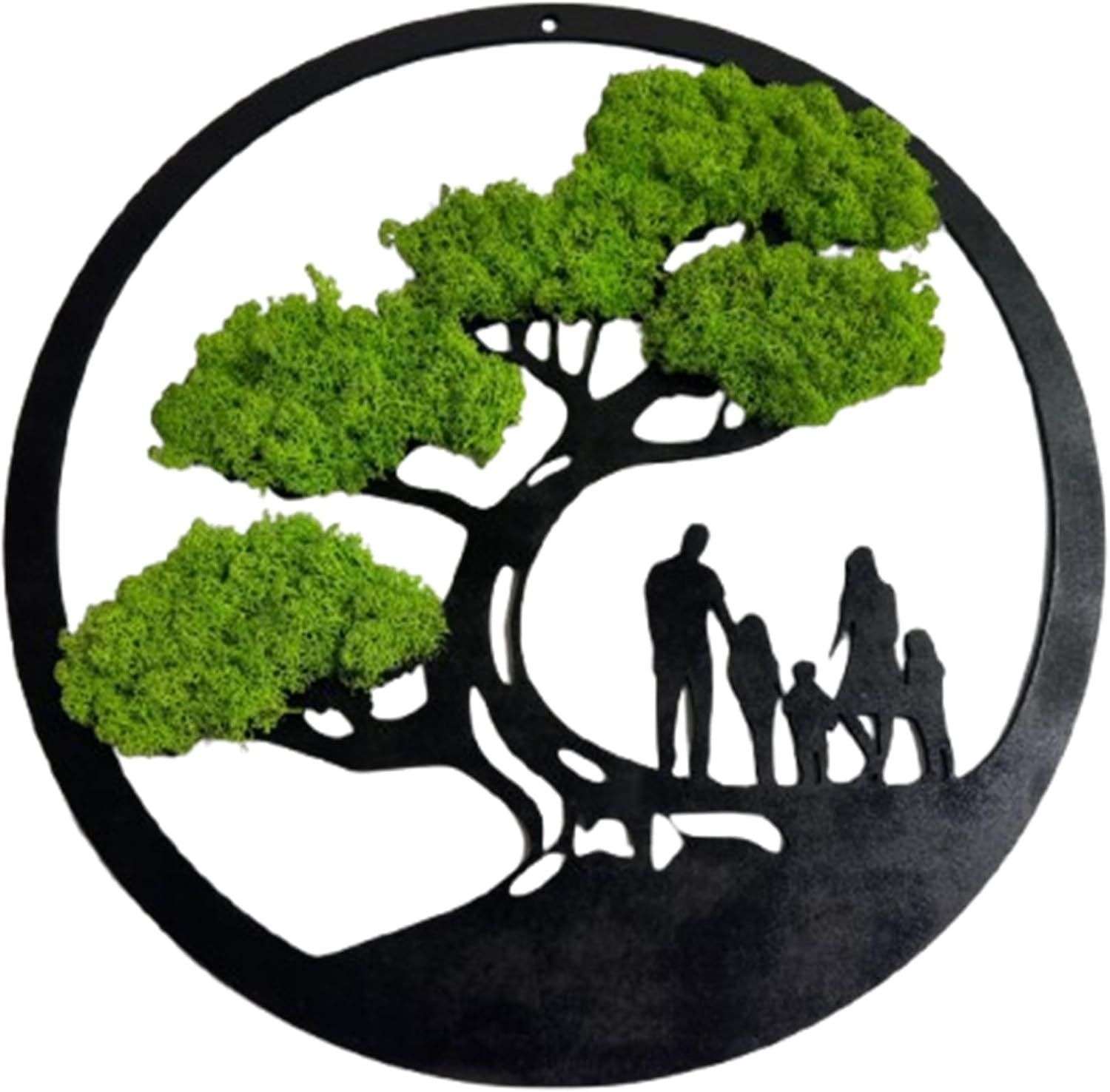 Family Tree Moss Wall Art - 24" Preserved Reindeer Moss Wooden Circle Frame