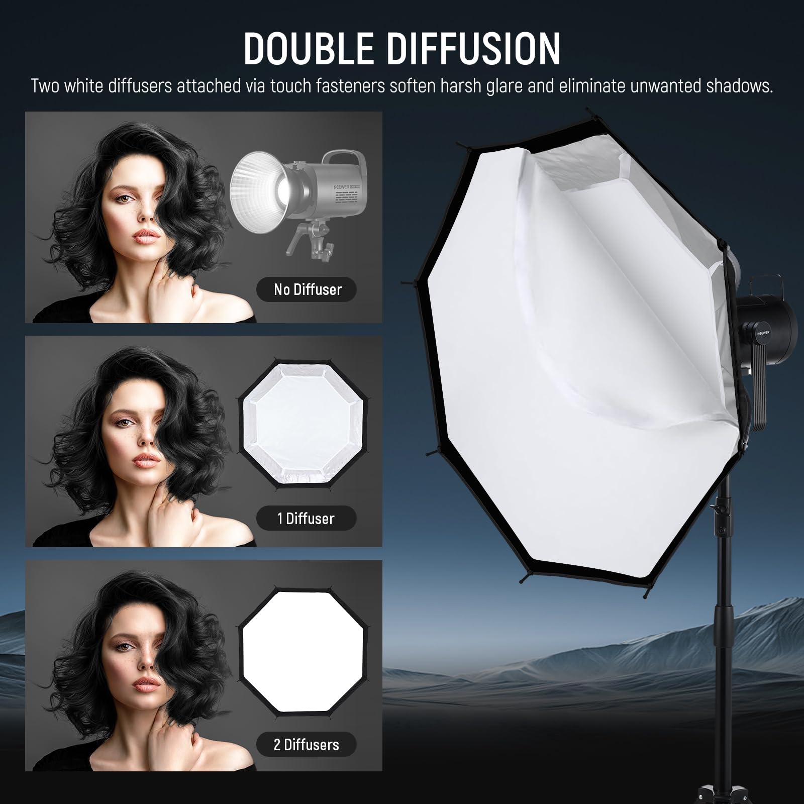 NEEWER 25,6" Softbox ośmiokątny, miękki paraboliczny stojak Bowens, szybkie zdejmowanie, dyfuzor, siatka, torba kompatybilna z Aputure 120d kompatybilna z Godox SL60w NEEWER Q4 AS600B CB300B Q300