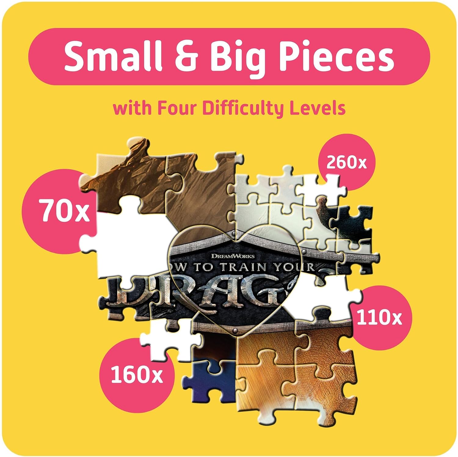 TEAMPUZZLE: How to Train Your Dragon - 600pc Puzzle, 4 Jigsaw Sections, Varying Difficulty Levels, Movie Character Scenes, 27x19, Family & Kids 4+