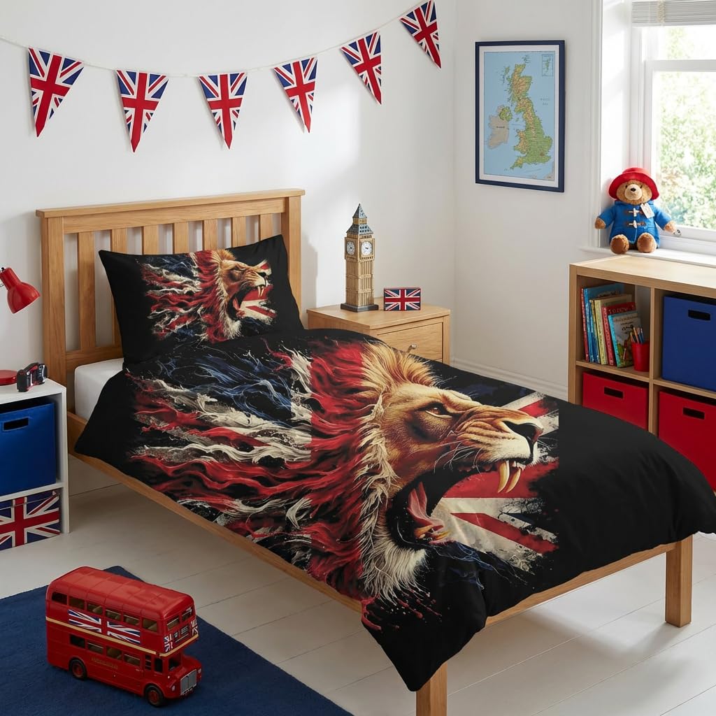 Adam Home 3D Digital Printed Union Jack Duvet Cover Set With Pillowcases Home Bedroom Décor Microfiber Emperor Bedding Set Made in UK |Union Jack Lion