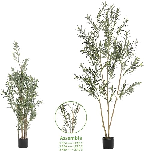 Miniatura 6 de Realead Árbol de olivo artificial de 7 pies, olivos artificiales altos para interiores, planta de olivo artificial grande con maceta para decoración