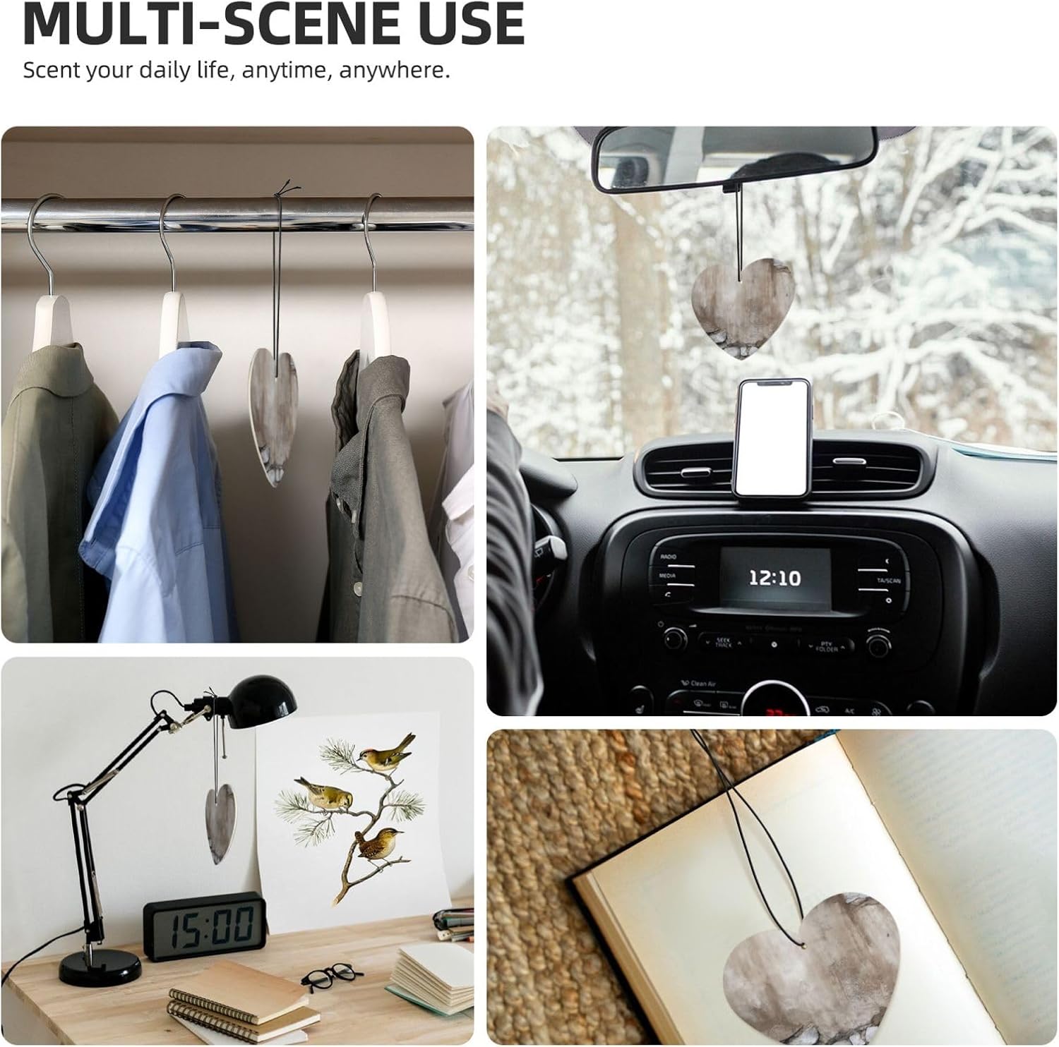 Car Air Freshener 24 PCS Rock Wall Hanging Car Air Fresheners Auto Interior Decor Card Freshener Strong Scented Card Lavender Cars Scents for Office Bedroom Close Drawer Heart Shape