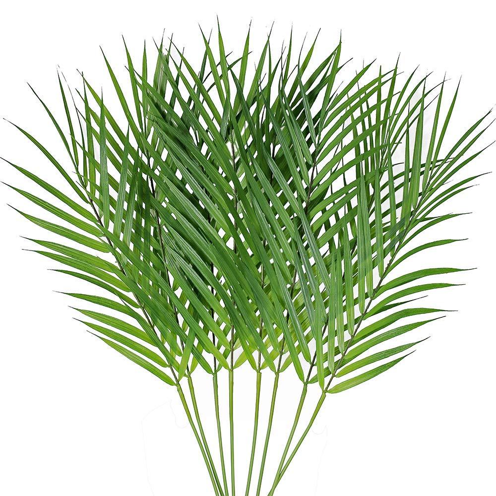 Jaffiust 8 Pieces artificial palm leaves palm fronds fake palm leaves faux palm leaves palm branches for palm sunday Floral Arrangement Hawaiian Jungle Beach Wedding Party (Green Medium)