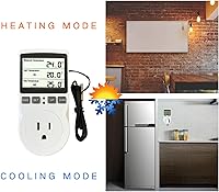 Vista 2 de Plug in Thermostat Temperature Controller Electric Digital Thermostat Heating Cooling Mode Timer White