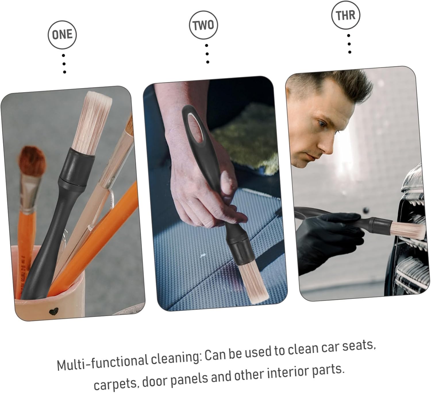 GLEAVI 1set Car Detailing Brushes Kit Multi-Functional Interior Cleaner Tools for Seats Carpets and Door Panels Ergonomic Design Traceless Soft Bristles Essential Car Detailing Supplies