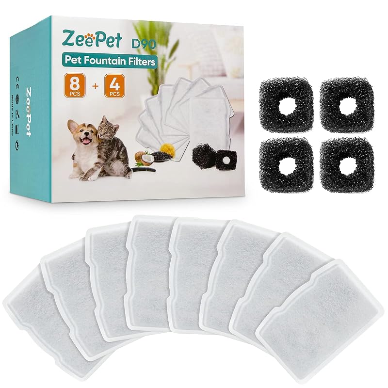 Refil de Filtros para Fonte de Água de Gatos Zeepet D90 em Carvão e Espuma – Pacote com 12