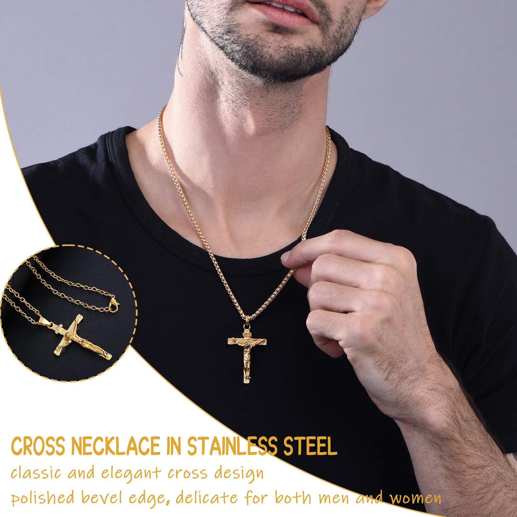 Collana Con Ciondolo Croce Acciaio Inox 60 CM Gesù Catena - Foto 3