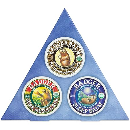 Badger - Balm Mini Sampler Set, Badger Balm for Hardworking Hands, Organic Sore Muscle Balm, Natural Sleep Balm, Certified Organic Balm Variety Pack, Gift Set, 0.75 oz Each (3-Pack)