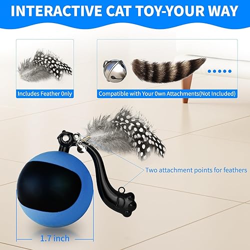 Miniatura 6 de Pelota de juguete interactiva para gatos con control remoto, juguete de plumas de gato móvil y rodante, recargable por USB, juguete para gatos de