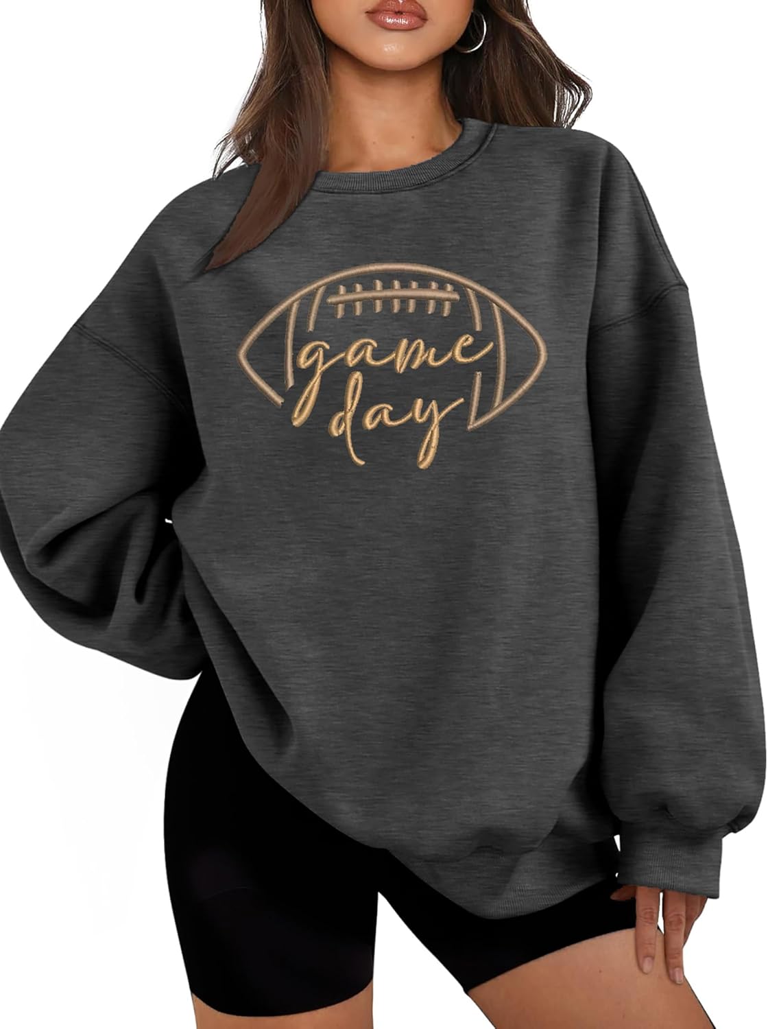VVNTY Game Day Sweatshirts for Women: Embroidered Football Long Sleeve Shirt Oversized Football Mom Crewneck Pullover