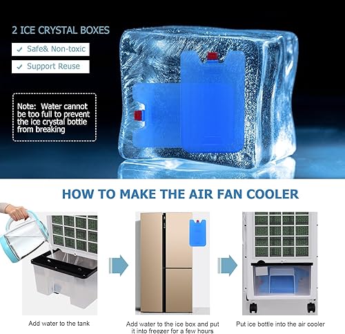 Miniatura 3 de FANTASK - Enfriador de aire portátil eléctrico, 3 modos, 3 velocidades y temporizador, ventilador con pantalla digital, caja de cristal de hielo y