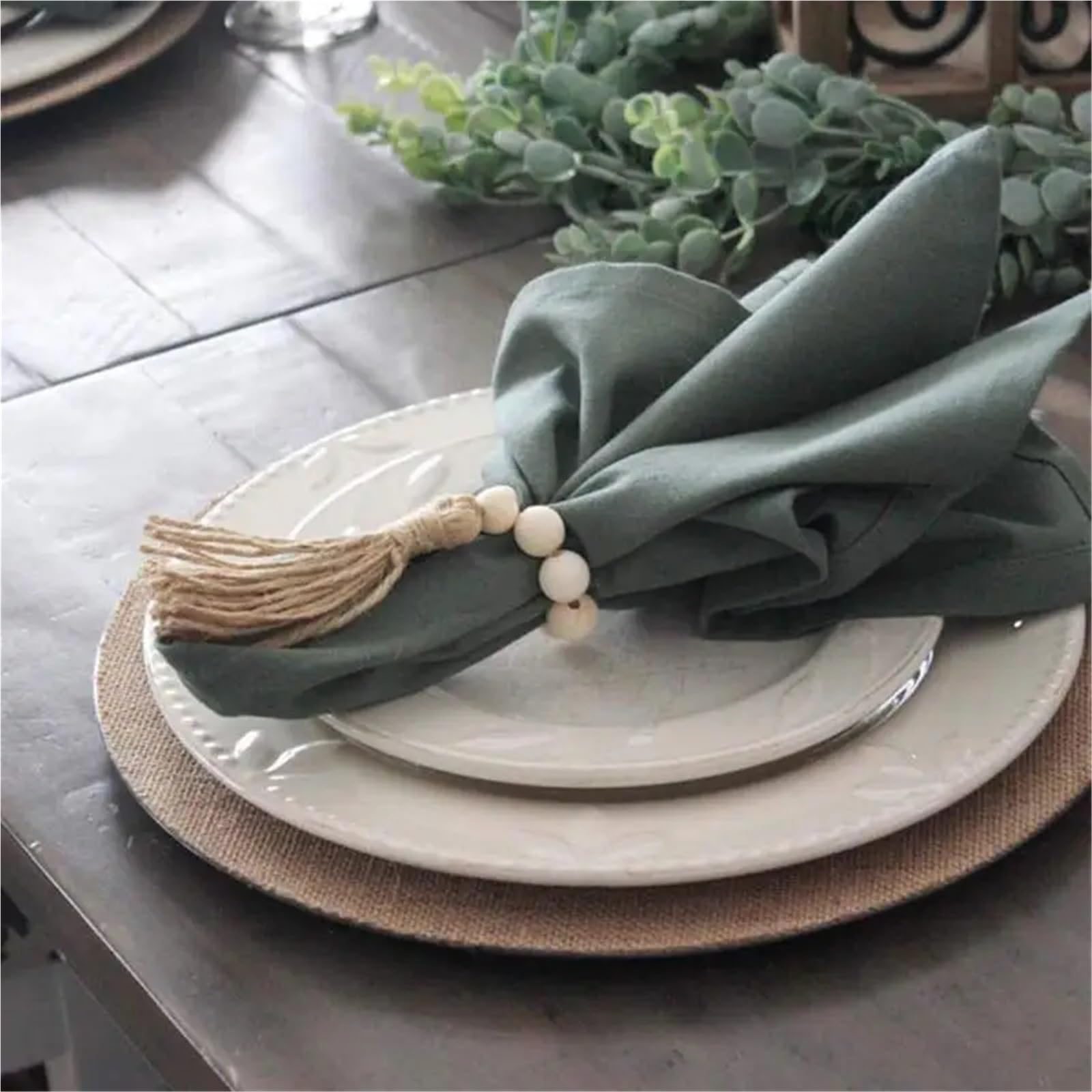 Anelli portatovaglioli 48 pz perline di legno portatovaglioli con nappe per Natale fattoria matrimonio casa decorazione tavolo