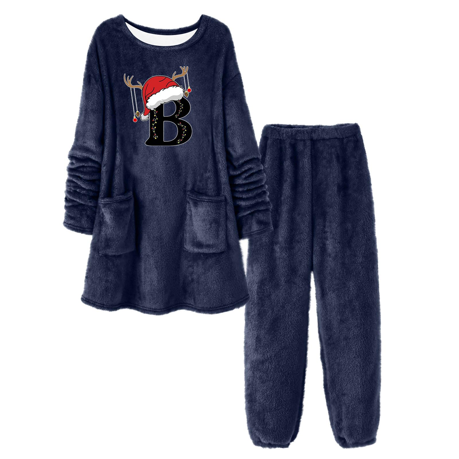 Pigiama natalizio da donna, in flanella, in pile, 2 pezzi, per festività, soffice, biancheria da notte Dciker, inverno, autunno, lounge