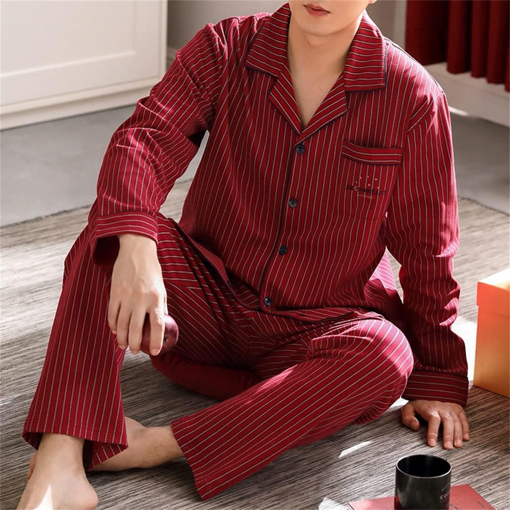 Pajamas men's spring and autumn models cotton long-sleeved home clothes red suit