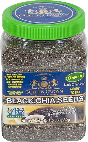 Golden Crown Black Chia Seeds 24 onzas (1.5 libras), sabor dulce naturalmente kosher de chía entera, perfectas para batidos, productos horneados,
