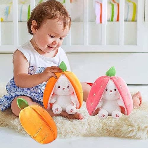 Miniatura 6 de MIAODAM Peluche reversible de conejo de zanahoria, orejas de conejo de zanahoria con cremallera, peluche de conejo de fruta en una zanahoria,
