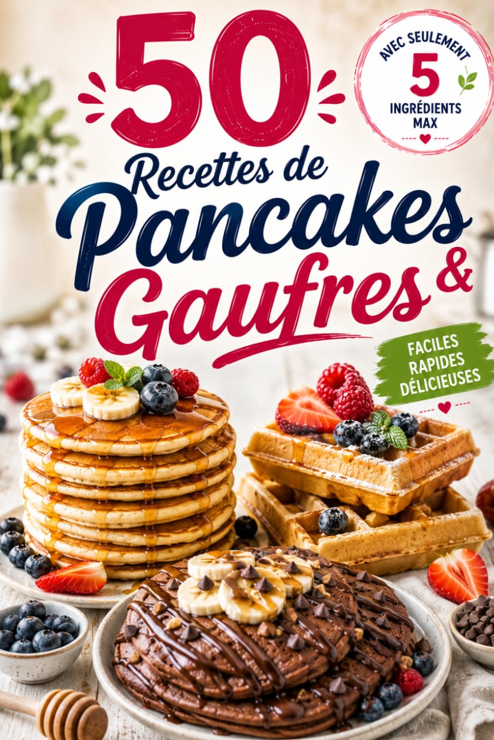 50 Recettes de Pancakes & Gaufres: 5 Ingrédients Max | Petit-déjeuner, brunch et goûter faciles et gourmands | prêts en moins de 15 minutes