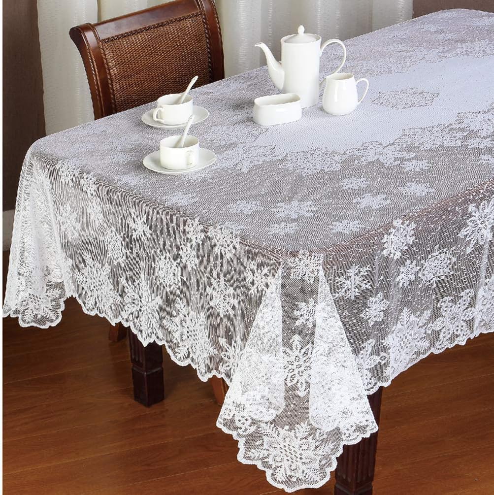 Nappe rectangulaire en dentelle blanche 152x213 cm à flocons de neige