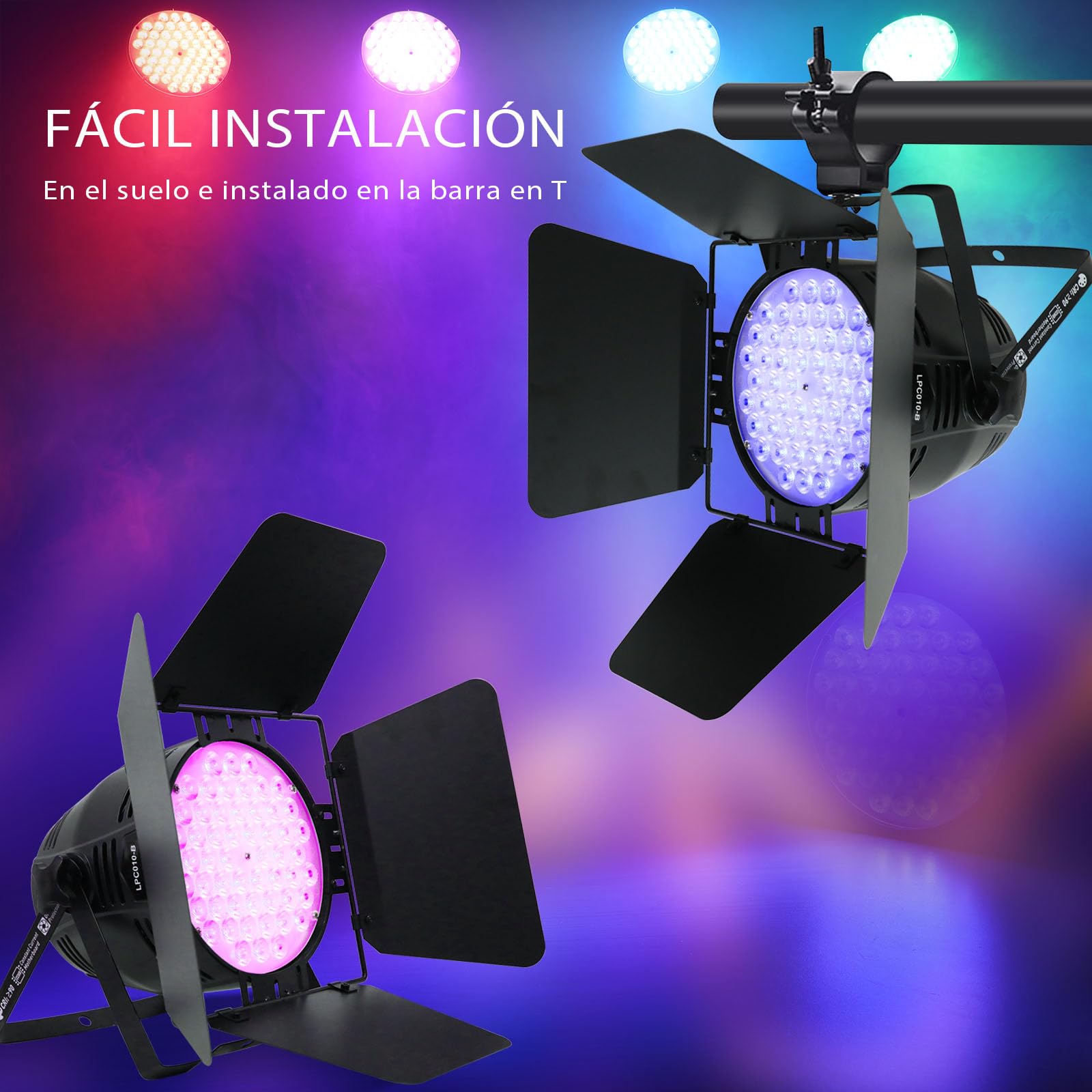 BETOPPER Luz de Escenario 200W CRI Alto con Volets Ajustables, RGBW 4-en-1 LED Ultra Brillante, Hasta 5000 Lúmenes - Para Fiestas Disco, DJ, Fotografía, Video, Bodas y Espectáculos