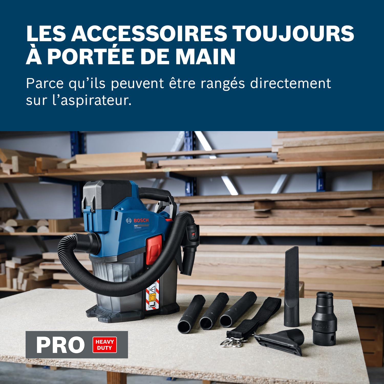 Bosch PRO 18V System Aspirateur sans-fil GAS18V-6LS (avec flexible, tuyau coudé, suceur droit, suceur pour sols, adaptateur PT, tubes, sac non-tissé)