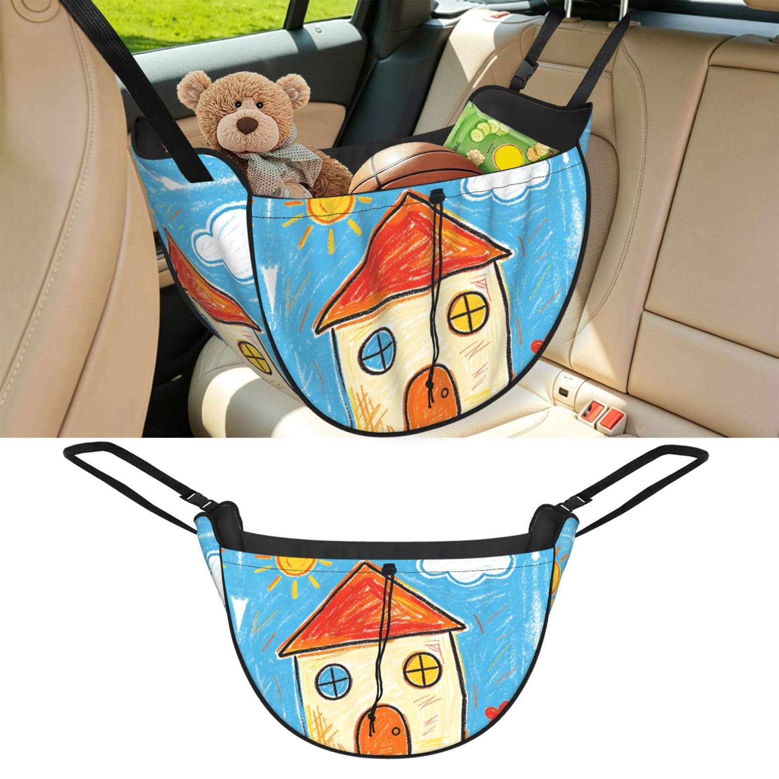Cntdbu Black Crayon House Car Seat Organizer-Backseat Storage Bag For Travel