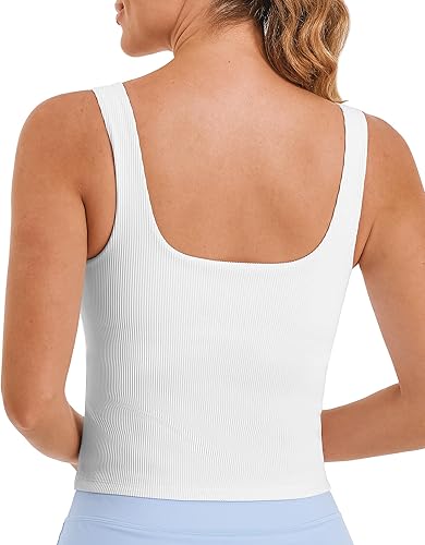 Miniatura 7 de Stelle Camiseta sin mangas acanalada para mujer, sin costuras, acolchada, para entrenamiento, sin mangas, cuello cuadrado, camisetas básicas