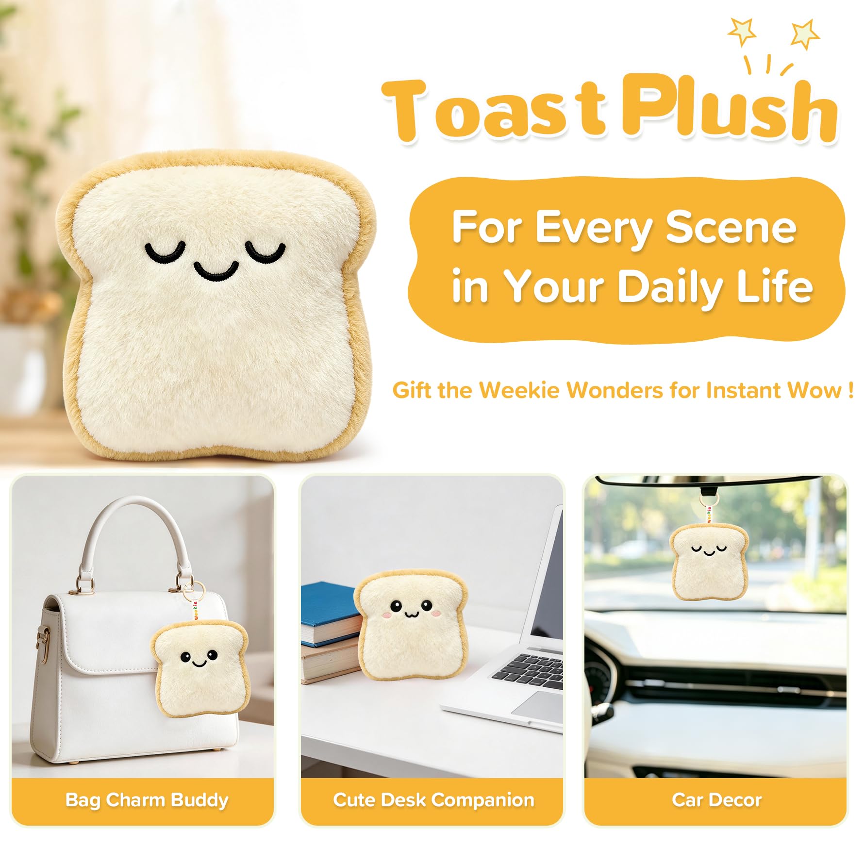 Ausener Weekie Wonders - Ciondolo a forma di toast emotivo, morbido peluche, regalo divertente per mamma, adolescenti, adulti e colleghi (confezione da 7, toast)