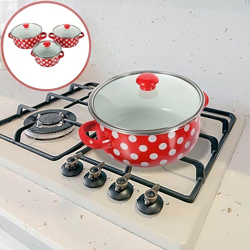 Miniatura 8 de GRIRIW Juego de mini olla de sopa esmaltada con asas dobles para fideos y salsas, parte inferior plana para calentar uniformemente, utensilios de