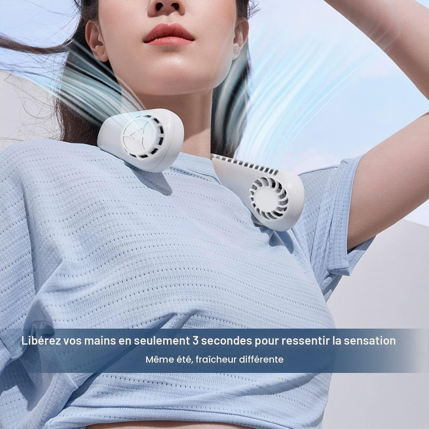 Ventilateur de Cou, Ventilateur Cou Portable Silencieux Rechargeable USB Flux D'air à 360° avec 5 Vitesses pour Bureau Voiture Camping Exterieur