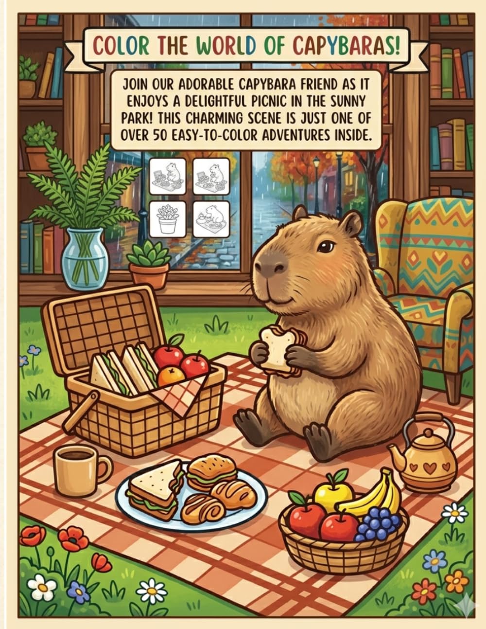 Capybara Cafe - A Cozy Coloring Adventure: Cute, Bold, and Simple Coloring Pages for Stress Relief and Kawaii Fun.