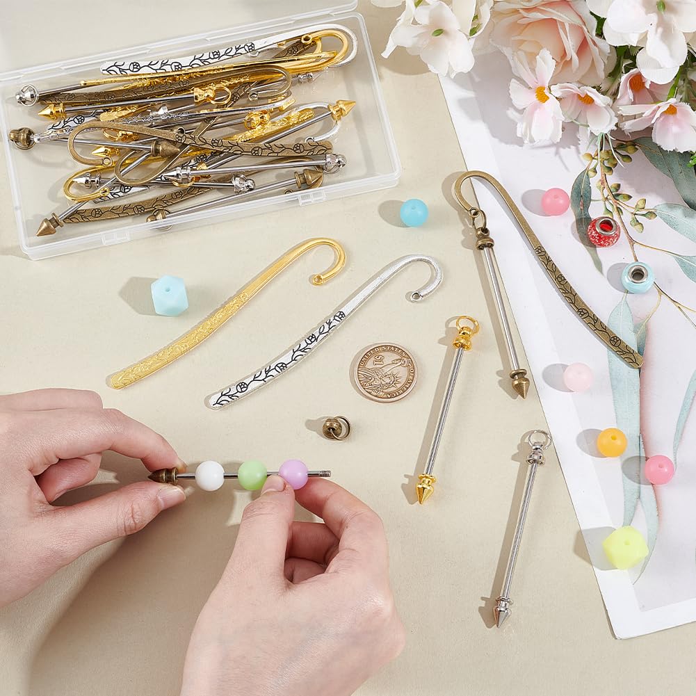 UNICRAFTALE 15Pcs 3 Colors Beadable Bookmarks DIY Metal Blank Bar Bookmark Hairpin Hook Bookmarks with 15Pcs Beadable Keychain Bar for Book Lovers Student Teacher Office Supplies - Image 4