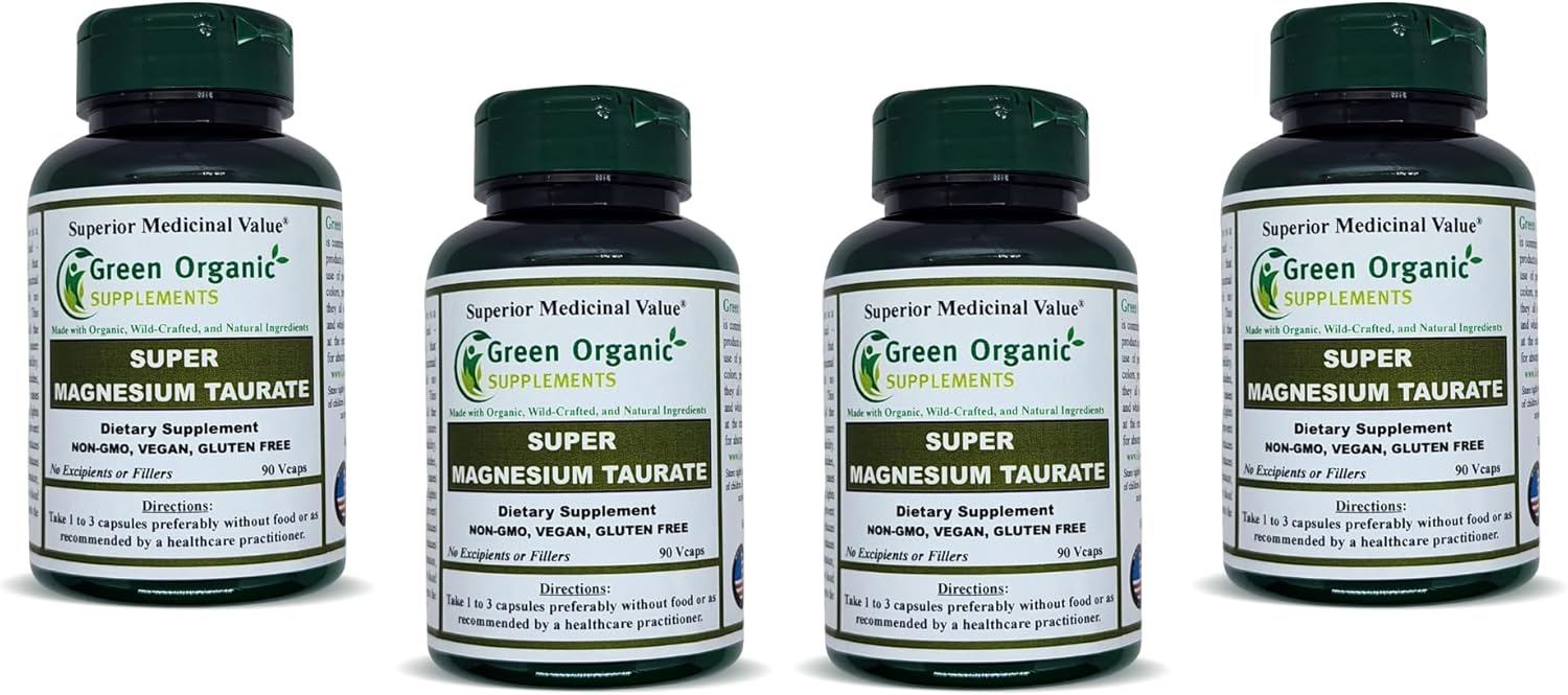 Magnesium Taurate, High Absorbable, 90, Non-GMO, Vegan, & Gluten Free, Made with Organic, Wild-Crafted, and Natural Ingredients (Single)