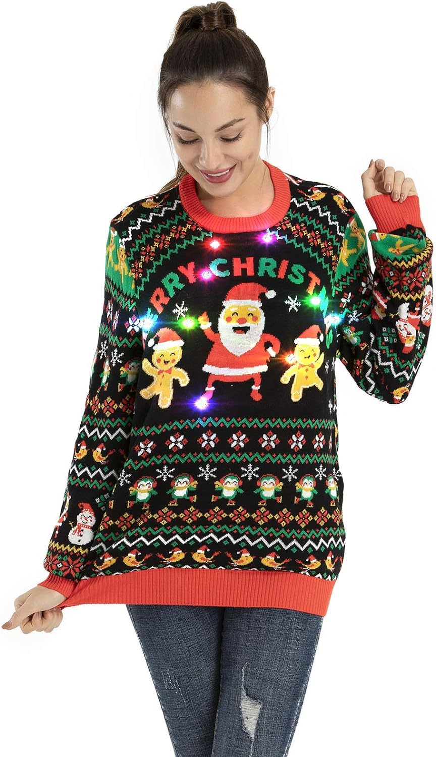 OFF THE RACK Womens Ugly LED Light Up Christmas Jumper Funny Novelty Sweater Pullover for Xmas